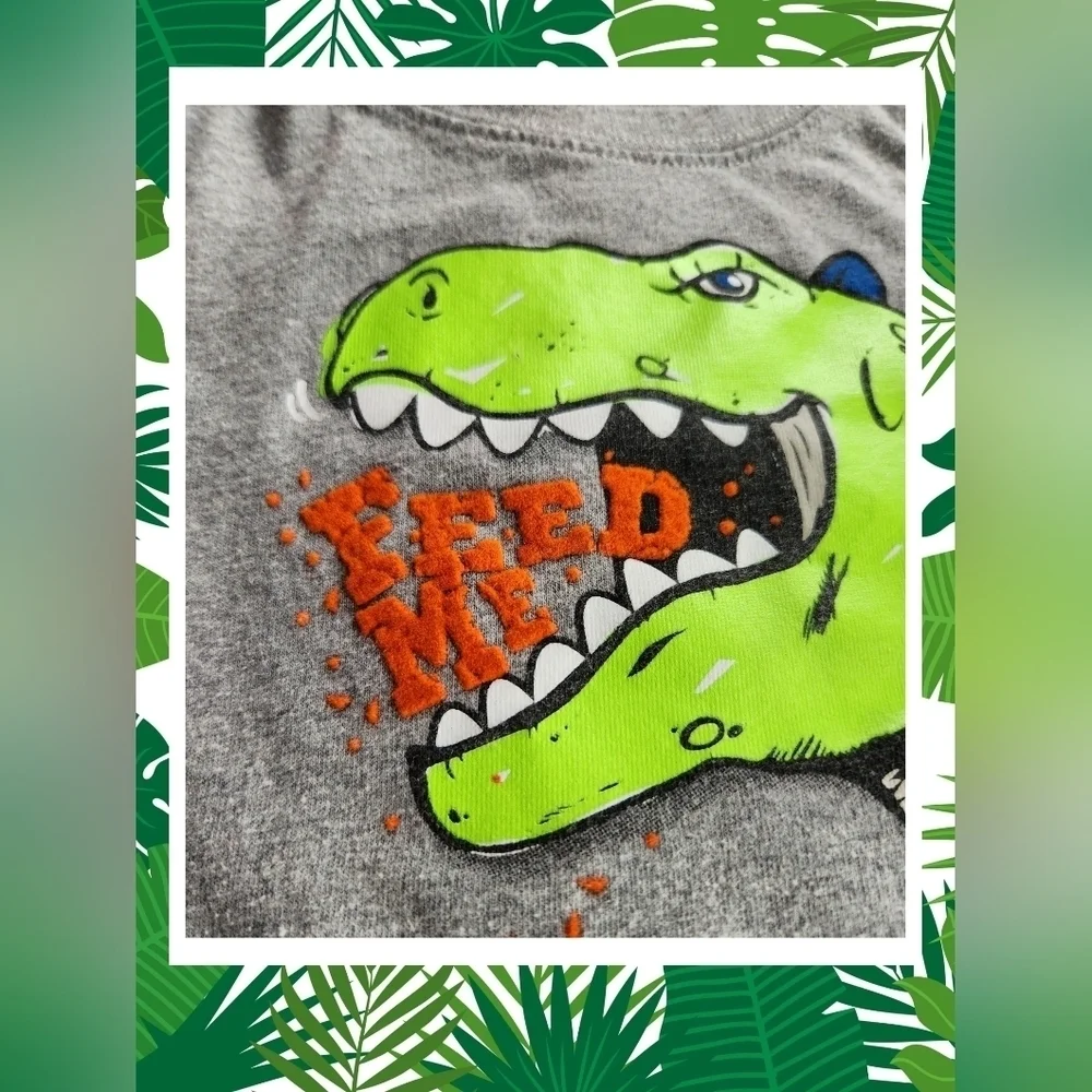 Gray and Green Dinosaur Graphic Short Sleeve Tee